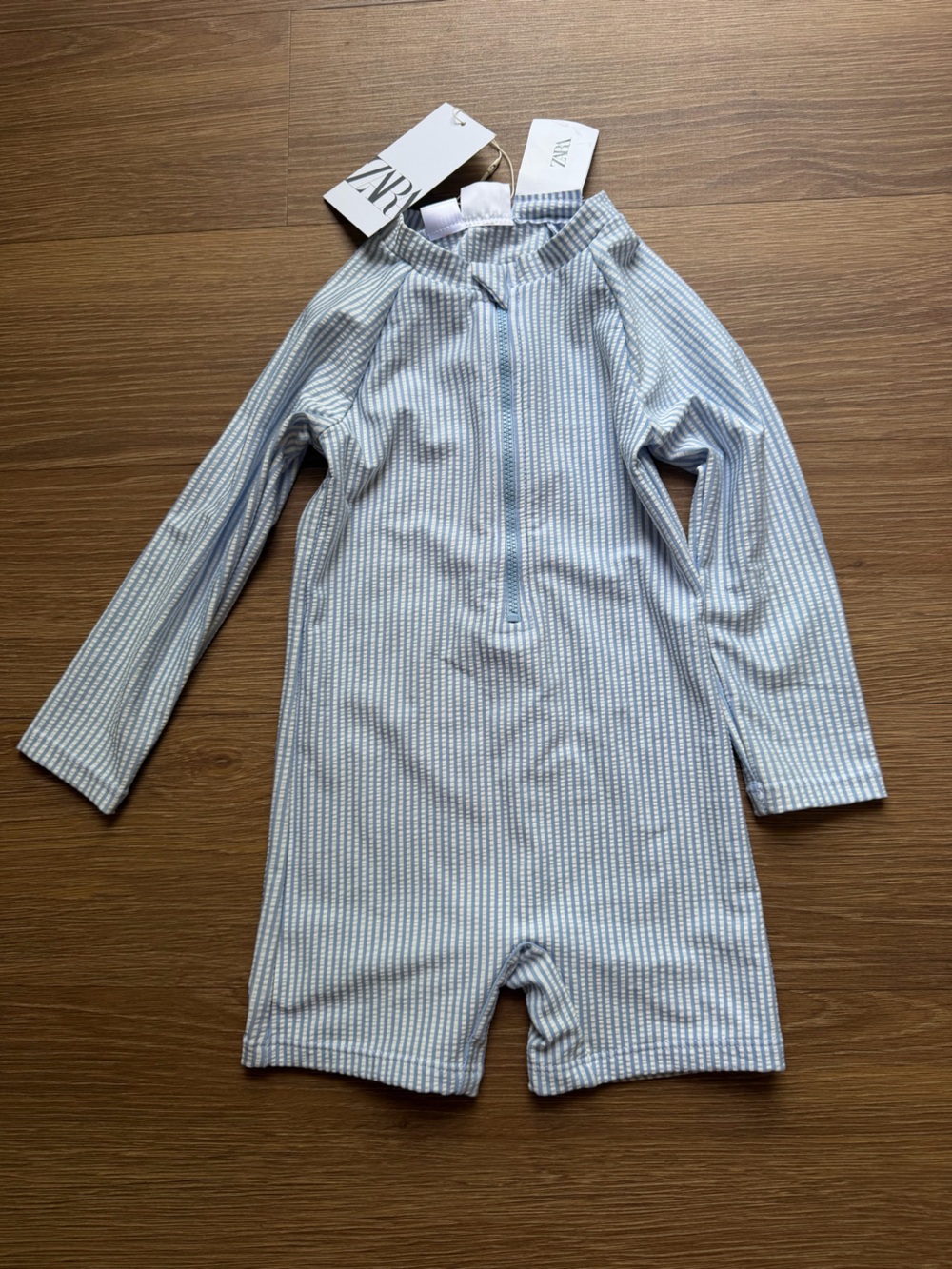 Zara Light Blue & White Striped Long-Sleeve swimsuit